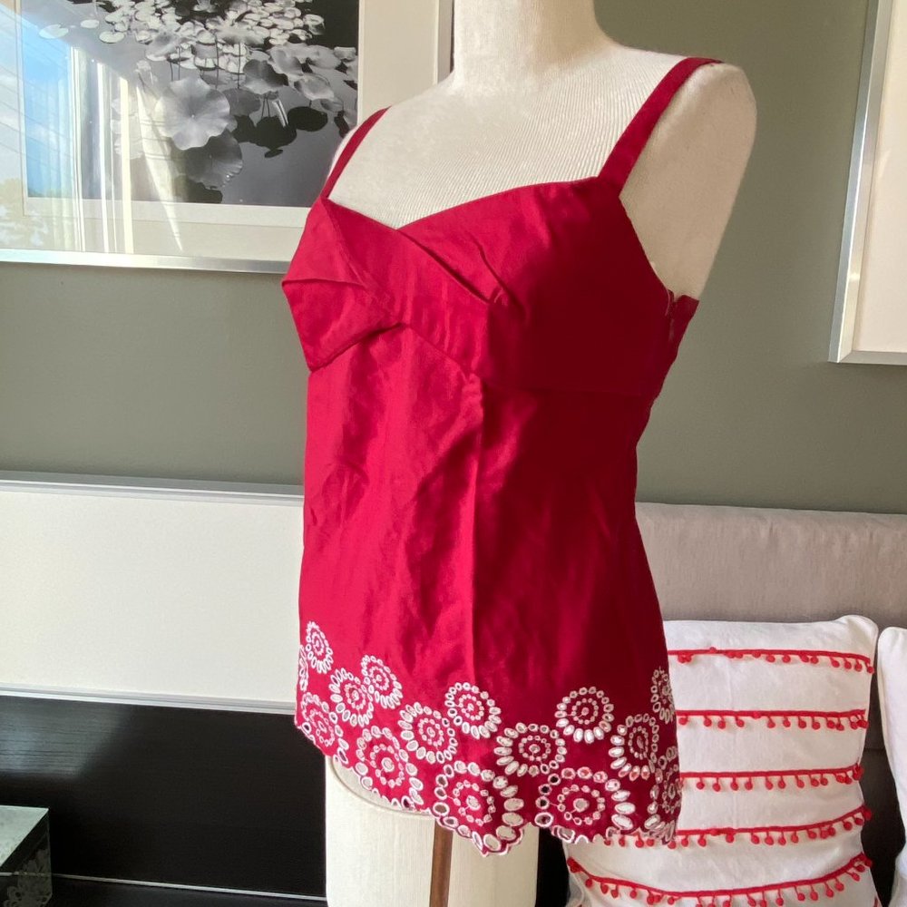 * LOFT Red Brick Sleeveless Embroidered Eyelet Summer Cotton Blouse Sz 2 - C1608